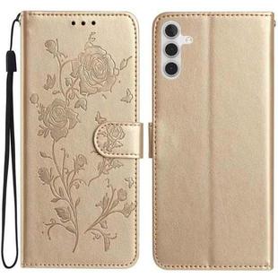 For Samsung Galaxy A16 Rose Flower Embossing Pattern Leather Phone Case(Gold)