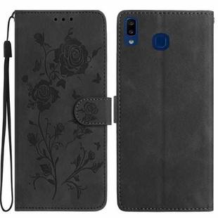 For Samsung Galaxy A20 / A30 Rose Flower Embossing Pattern Leather Phone Case(Black)
