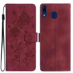 For Samsung Galaxy A20 / A30 Rose Flower Embossing Pattern Leather Phone Case(Red)