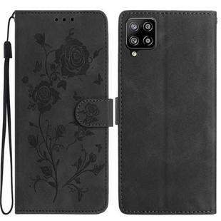 For Samsung Galaxy A22 Rose Flower Embossing Pattern Leather Phone Case(Black)
