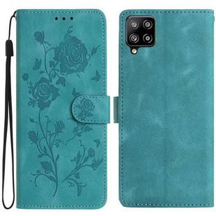 For Samsung Galaxy A22 Rose Flower Embossing Pattern Leather Phone Case(Green)