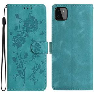 For Samsung Galaxy A22 5G Rose Flower Embossing Pattern Leather Phone Case(Green)