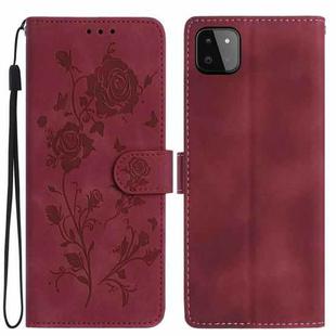 For Samsung Galaxy A22 5G Rose Flower Embossing Pattern Leather Phone Case(Red)