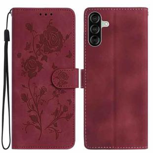 For Samsung Galaxy A26 Rose Flower Embossing Pattern Leather Phone Case(Red)