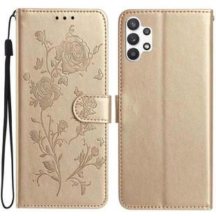 For Samsung Galaxy A32 Rose Flower Embossing Pattern Leather Phone Case(Gold)