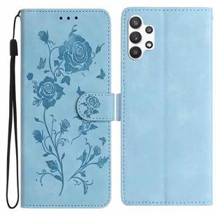 For Samsung Galaxy A32 Rose Flower Embossing Pattern Leather Phone Case(Sky Blue)