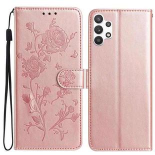 For Samsung Galaxy A32 5G Rose Flower Embossing Pattern Leather Phone Case(Rose Gold)