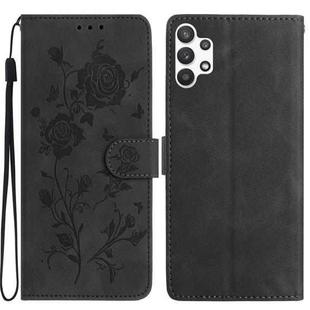 For Samsung Galaxy A32 5G Rose Flower Embossing Pattern Leather Phone Case(Black)