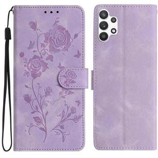 For Samsung Galaxy A32 5G Rose Flower Embossing Pattern Leather Phone Case(Light Purple)