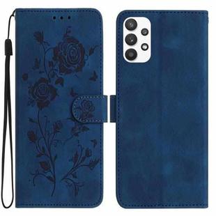 For Samsung Galaxy A33 Rose Flower Embossing Pattern Leather Phone Case(Dark Blue)