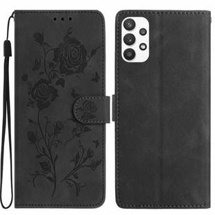 For Samsung Galaxy A33 Rose Flower Embossing Pattern Leather Phone Case(Black)