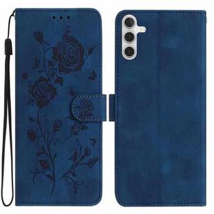For Samsung Galaxy A34 Rose Flower Embossing Pattern Leather Phone Case(Dark Blue)