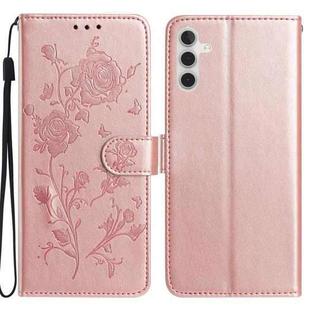 For Samsung Galaxy A35 Rose Flower Embossing Pattern Leather Phone Case(Rose Gold)