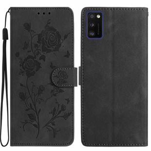 For Samsung Galaxy A41 Rose Flower Embossing Pattern Leather Phone Case(Black)