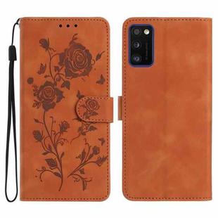 For Samsung Galaxy A41 Rose Flower Embossing Pattern Leather Phone Case(Brown)