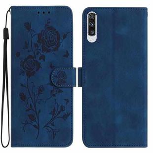 For Samsung Galaxy A50 Rose Flower Embossing Pattern Leather Phone Case(Dark Blue)