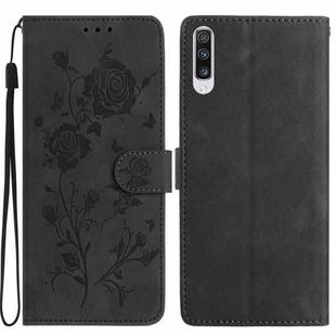 For Samsung Galaxy A50 Rose Flower Embossing Pattern Leather Phone Case(Black)