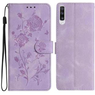 For Samsung Galaxy A50 Rose Flower Embossing Pattern Leather Phone Case(Light Purple)
