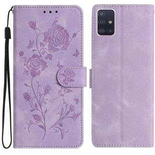 For Samsung Galaxy A51 Rose Flower Embossing Pattern Leather Phone Case(Light Purple)