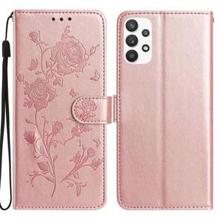 For Samsung Galaxy A52 Rose Flower Embossing Pattern Leather Phone Case(Rose Gold)