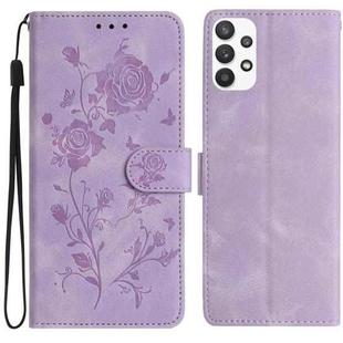 For Samsung Galaxy A52 Rose Flower Embossing Pattern Leather Phone Case(Light Purple)