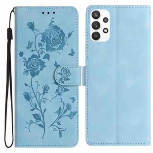 For Samsung Galaxy A53 Rose Flower Embossing Pattern Leather Phone Case(Sky Blue)