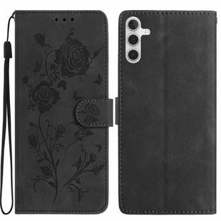 For Samsung Galaxy A54 Rose Flower Embossing Pattern Leather Phone Case(Black)