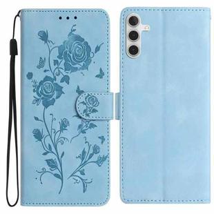 For Samsung Galaxy A54 Rose Flower Embossing Pattern Leather Phone Case(Sky Blue)