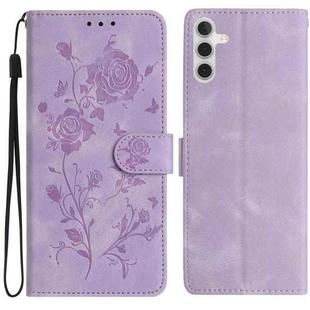 For Samsung Galaxy A56 Rose Flower Embossing Pattern Leather Phone Case(Light Purple)
