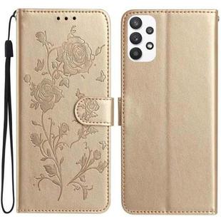 For Samsung Galaxy A73 Rose Flower Embossing Pattern Leather Phone Case(Gold)