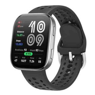 For Amazfit Bip 6 Silver Buckle Solid Color Silicone Watch Band(Black)