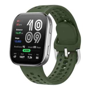 For Amazfit Bip 6 Silver Buckle Solid Color Silicone Watch Band(Army Green)