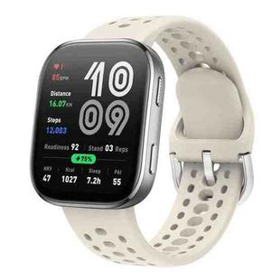 For Amazfit Bip 6 Silver Buckle Solid Color Silicone Watch Band(Ivory White)