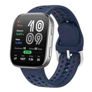 For Amazfit Bip 6 Silver Buckle Solid Color Silicone Watch Band(Ink Blue)