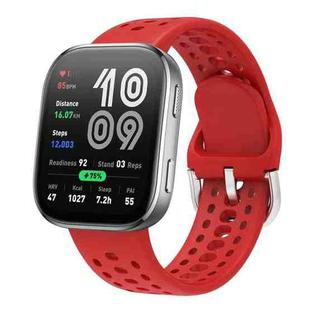 For Amazfit Bip 6 Silver Buckle Solid Color Silicone Watch Band(Red)