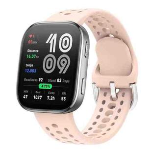 For Amazfit Bip 6 Silver Buckle Solid Color Silicone Watch Band(Pink)