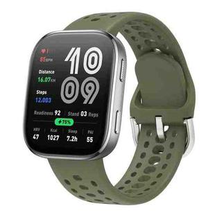 For Amazfit Bip 6 Silver Buckle Solid Color Silicone Watch Band(Dark Green)