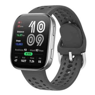 For Amazfit Bip 6 Silver Buckle Solid Color Silicone Watch Band(Dark Grey)