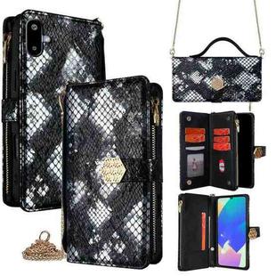 For Samsung Galaxy F06 5G Crossbody Handle Snake Texture Leather Phone Case(Black)