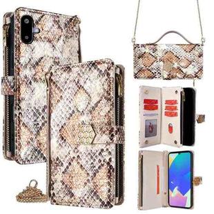For Samsung Galaxy F06 5G Crossbody Handle Snake Texture Leather Phone Case(White)