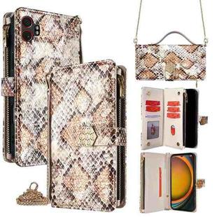 For Samsung Galaxy Xcover 7 Pro 5G Crossbody Handle Snake Texture Leather Phone Case(White)