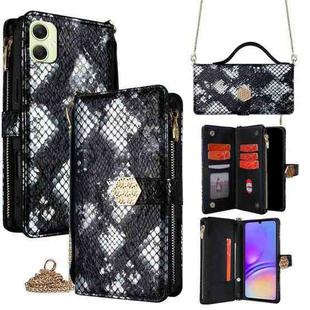 For Samsung Galaxy A05 4G Crossbody Handle Snake Texture Leather Phone Case(Black)