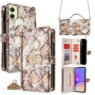 For Samsung Galaxy A05 4G Crossbody Handle Snake Texture Leather Phone Case(White)