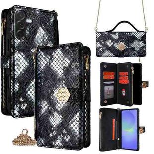 For Samsung Galaxy A36 5G Crossbody Handle Snake Texture Leather Phone Case(Black)
