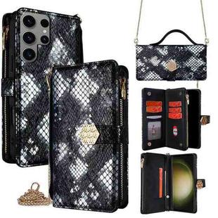 For Samsung Galaxy S23 Ultra 5G Crossbody Handle Snake Texture Leather Phone Case(Black)