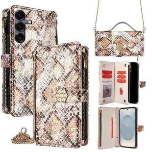 For Samsung Galaxy S25 5G Crossbody Handle Snake Texture Leather Phone Case(White)