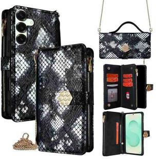 For Samsung Galaxy S25+ 5G Crossbody Handle Snake Texture Leather Phone Case(Black)