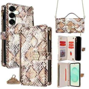 For Samsung Galaxy S25+ 5G Crossbody Handle Snake Texture Leather Phone Case(White)