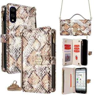 For Sharp Basio Active3 Crossbody Handle Snake Texture Leather Phone Case(White)