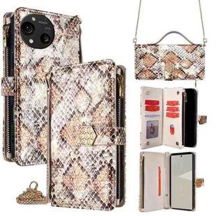For Sharp Aquos R10 Crossbody Handle Snake Texture Leather Phone Case(White)